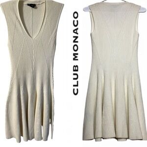 Club Monaco cream Melany Ribbed‎ Fit & Flare Dress Size XS